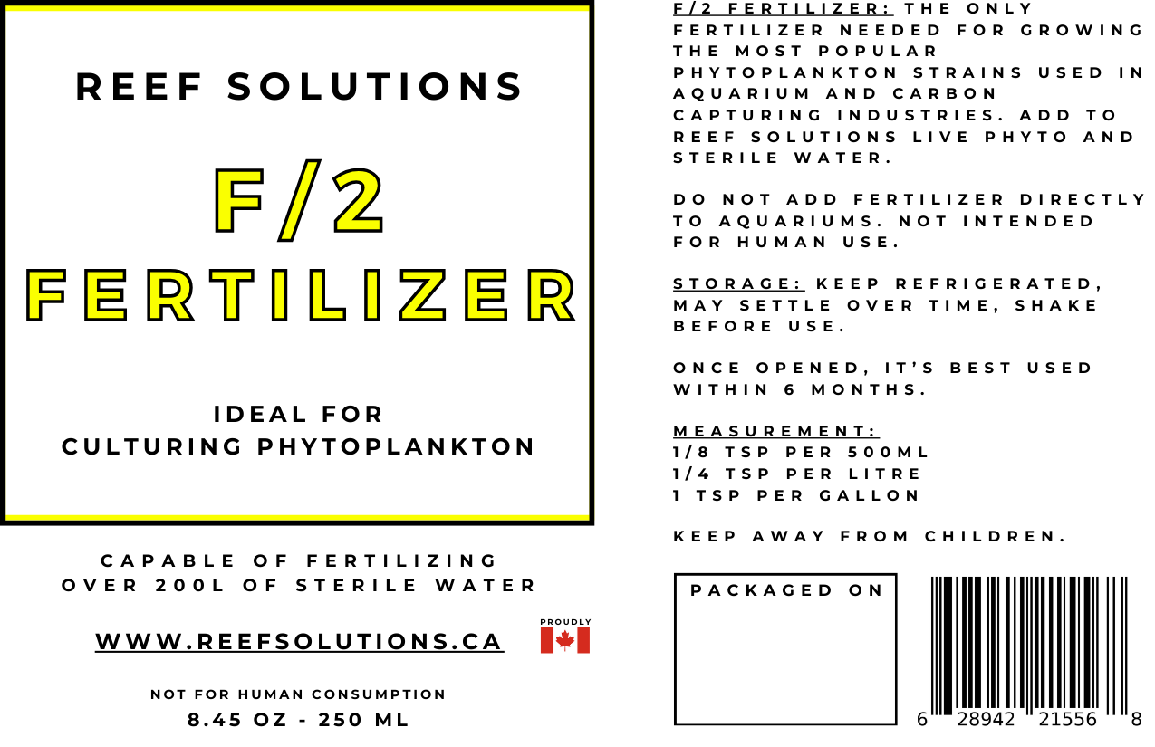 F/2 Fertilizer Food for Microalgae - 250 ml - Limited Time Free Shipping